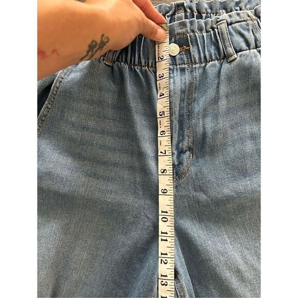 American Eagle Light Wash Wide Leg Jeans Size 10 Y2K NWT Cinched Ruffle Waist - Picture 12 of 15